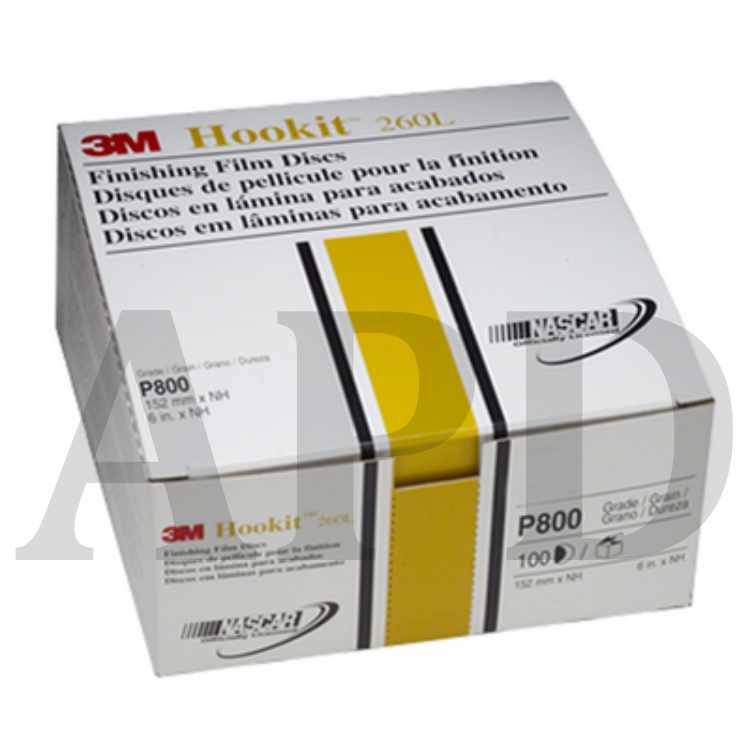 3M™ Hookit™ Finishing Film Abrasive Disc 260L, 00970, 6 in, P800, 100
discs per carton, 4 cartons per case