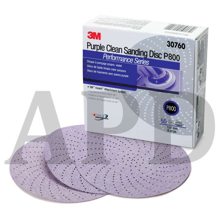 3M™ Hookit™ Purple Clean Sanding Disc 334U, 30760, 6 in, P800 grade, 50
discs per carton, 4 cartons per case