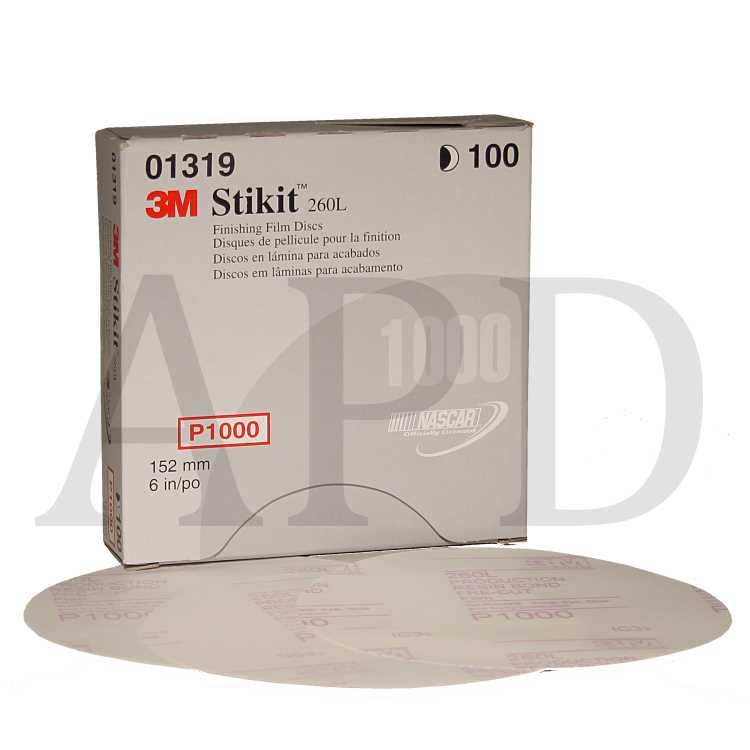 3M™ Stikit™ Finishing Film Abrasive Disc 260L, 01319, 6 in, P1000, 100
discs per carton, 4 cartons per case