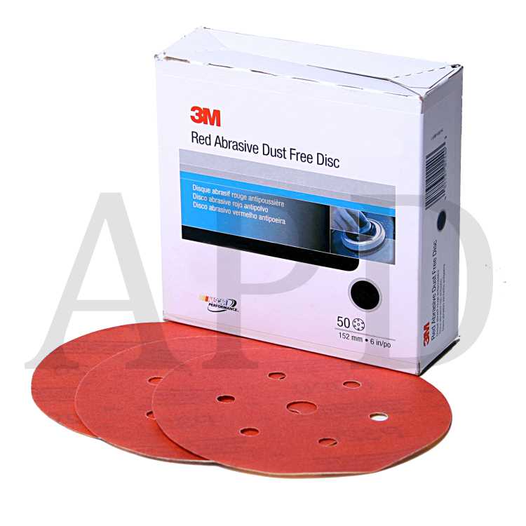 3M™ Hookit™ Red Abrasive Disc Dust Free, 01138, 6 in, P500, 50 discs per
carton, 6 cartons per case