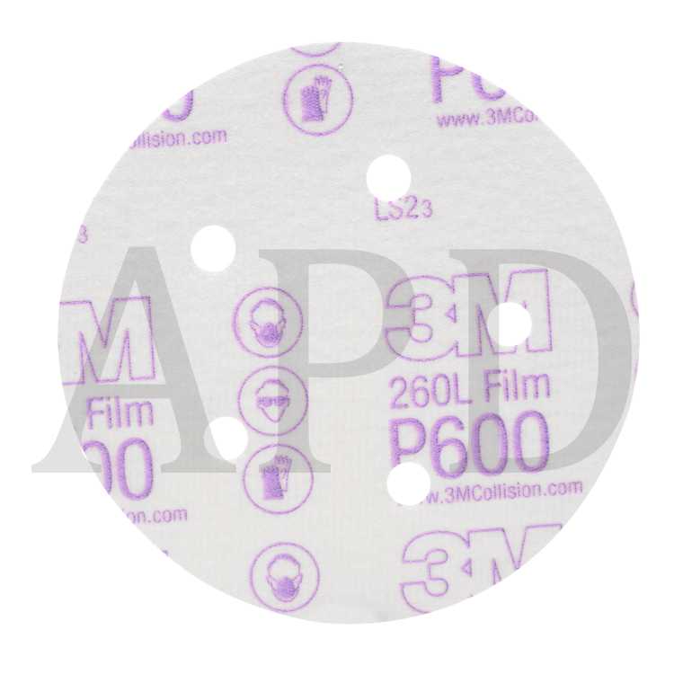 3M™ Hookit™ Finishing Film Abrasive Disc 260L, 01055, 5 in, Dust Free,
P600, 100 discs per pack, 4 pack per case