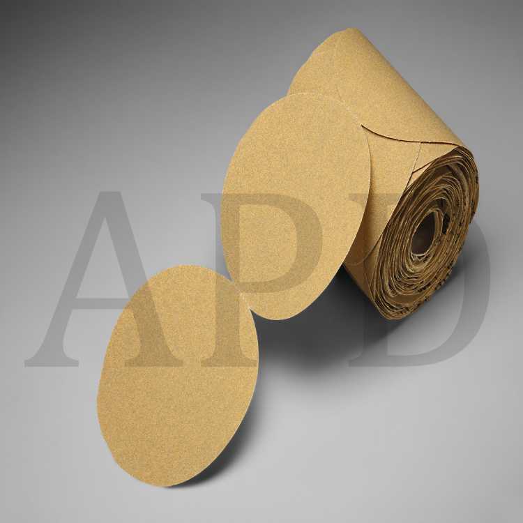 3M™ Stikit™ Gold Paper Disc Roll 216U, P320 A-weight, 5 in x NH, Die
500X, 175 discs per roll, 6 per case