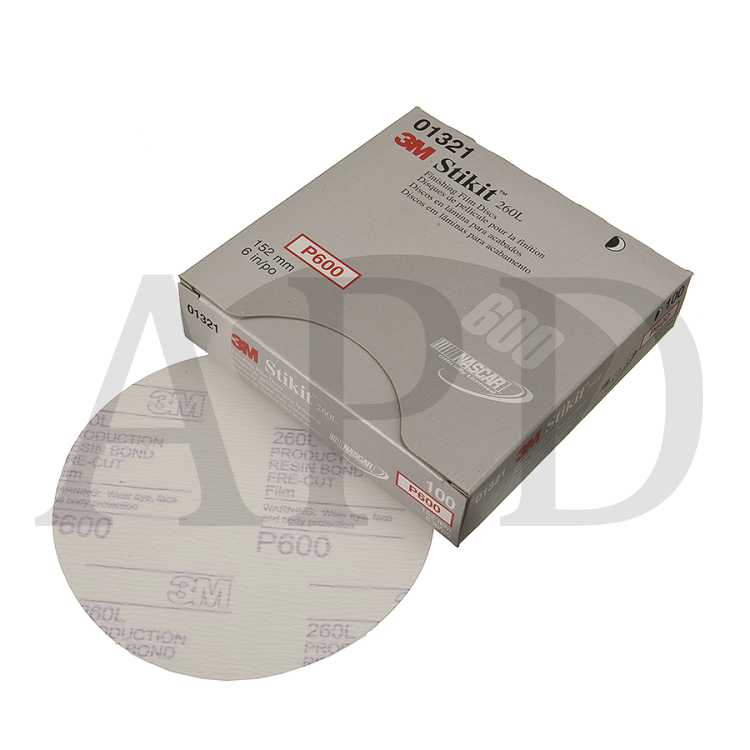 3M™ Stikit™ Finishing Film Abrasive Disc 260L, 01321, 6 in, P600, 100
discs per carton, 4 cartons per case