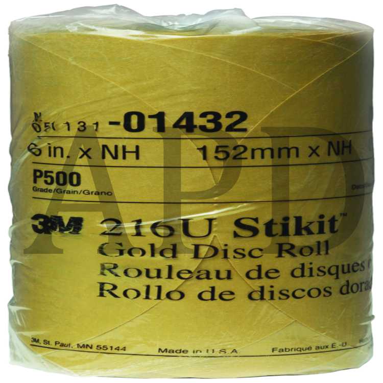 3M™ Stikit™ Gold Disc Roll, 01432, 6 in, P500, 175 discs per roll, 6
rolls per case