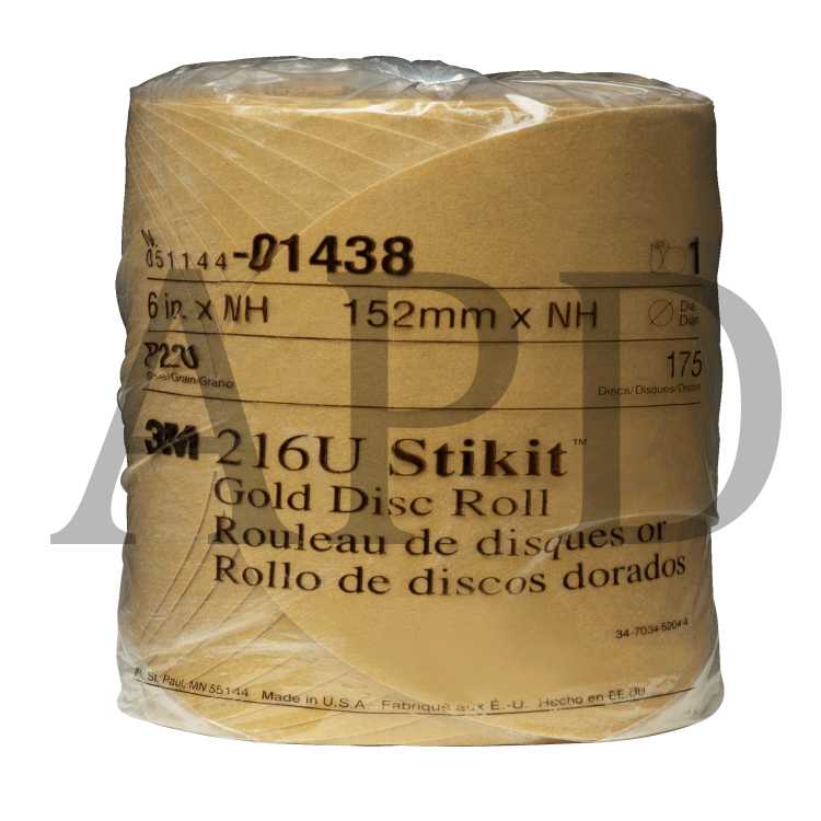 3M™ Stikit™ Gold Disc Roll, 01438, 6 in, P220, 175 discs per roll, 6
rolls per case
