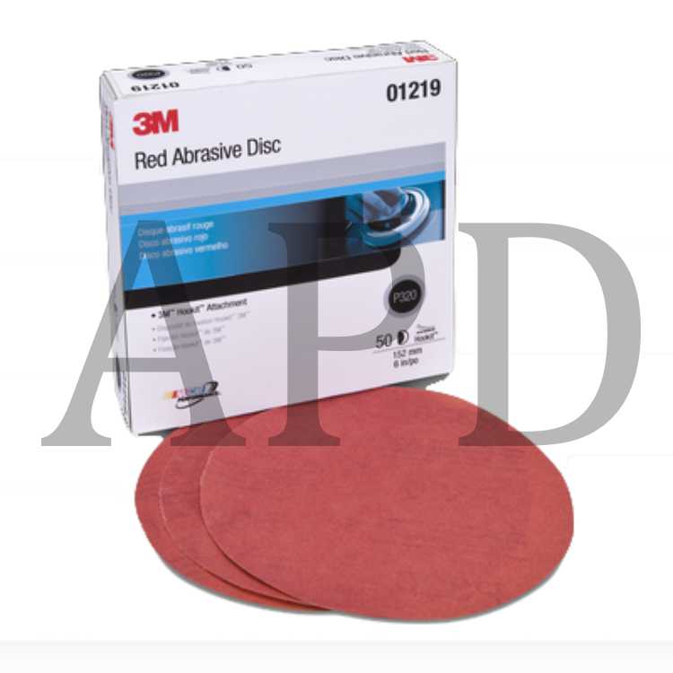 3M™ Hookit™ Red Abrasive Disc, 01219, 6 in, P320, 50 discs per carton, 6
cartons per case