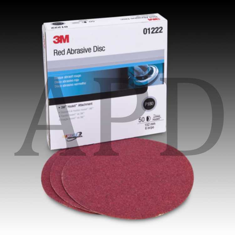 3M™ Hookit™ Red Abrasive Disc, 01222, 6 in, P180, 50 discs per carton, 6
cartons per case