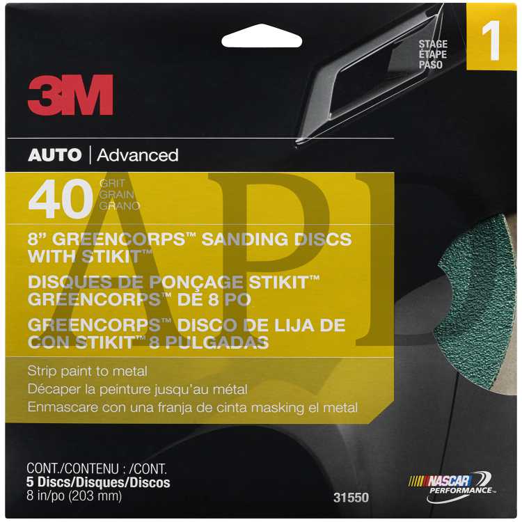 3M™ Green Corps™ Sanding Disc with Stikit™ Attachment, 31550, 8 in, 40
grit, 5 discs per pack, 10 packs per case