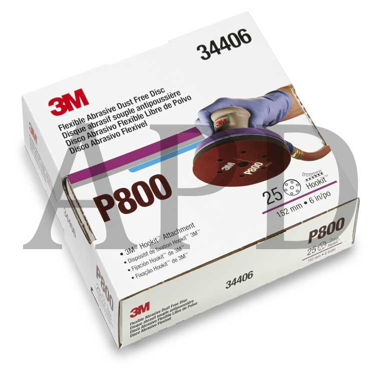 3M™ Hookit™ Flexible Abrasive Disc 270J, 34406, 6 in, Dust Free, P800,
25 disc per carton, 5 cartons per case