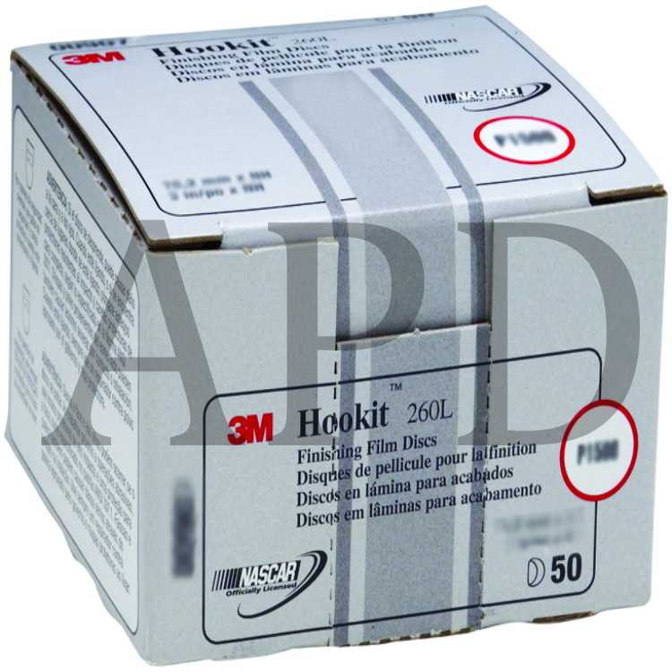 3M™ Hookit™ Finishing Film Abrasive Disc 260L, 00911, 3 in, P600, 50
discs per carton, 4 cartons per case