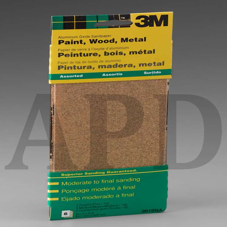 3M™ Aluminum Oxide Sandpaper 9019NA, 3-2/3 in x 9 in, Assorted grit, 6
Sheet, Open Stock