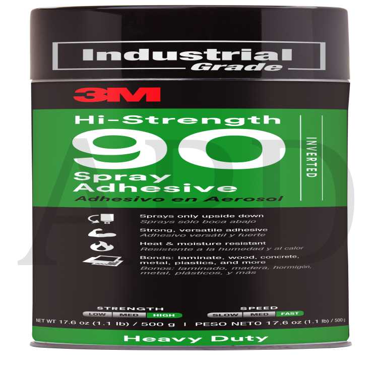 3M™ Hi-Strength Spray Adhesive 90, Inverted, Clear, 24 fl oz Can (Net Wt
17.6 oz), 12/Case, NOT FOR SALE IN CA AND OTHER STATES