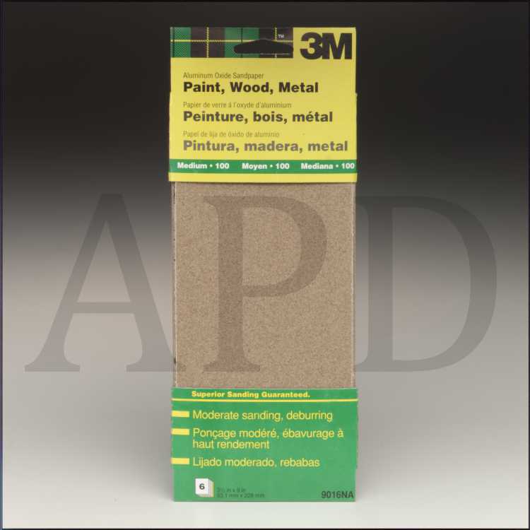 3M™ Aluminum Oxide Sandpaper 9016NA, 3-2/3 in x 9 in, Medium grit, 6/pk