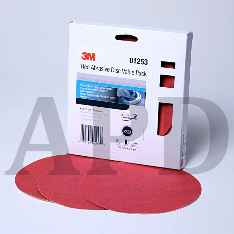 3M™ Red Abrasive Stikit™ Disc Value Pack, 01253, 6 in, P220 grade, 25
discs per carton, 4 cartons per case