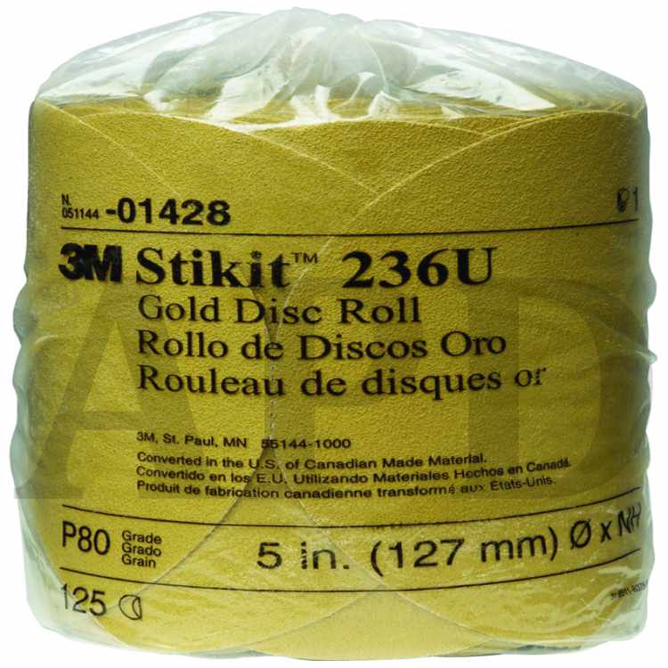 3M™ Stikit™ Gold Disc Roll, 01428, 5 in, P80A, 125 discs per roll, 10
rolls per case