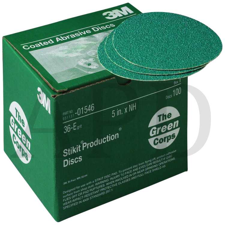 3M™ Green Corps™ Stikit™ Production™ Disc, 01546, 5 in, 36 grit, 100
discs per carton, 5 cartons per case