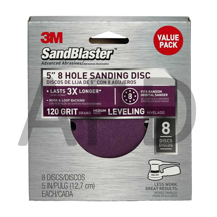 3M™ SandBlaster™ Sanding Discs 99622SB-ES, 5in x 8Hole, 80 grit, 8/pk