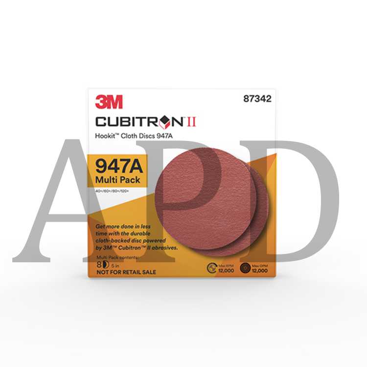 3M™ Cubitron™ II Hookit™ Cloth Disc 947A, 87342, 5 x NH, 40+ to 120+,
Multi Pack, 8 discs per pack, 20 packs per case