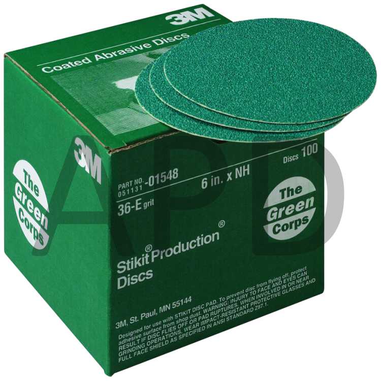 3M™ Green Corps™ Stikit™ Production™ Disc, 01548, 6 in, 36 grit, 100
discs per carton, 5 cartons per case