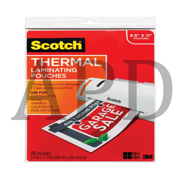 5 mil Pack of 50 Scotch 3M Thermal Laminating Pouches 8.9/" x 11.4/" TP5854-50