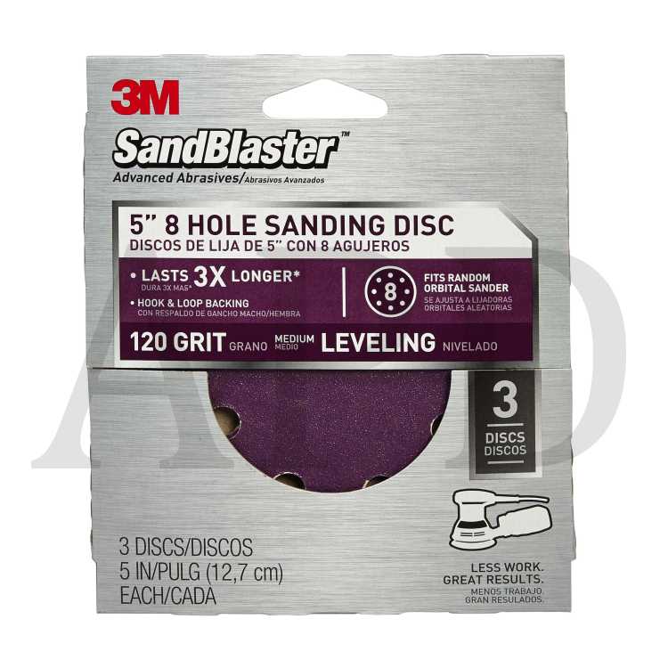 3M™ SandBlaster™ Sanding Discs 9523SB-ES, 5 in x 8Hole, 120 grit, 3/pk