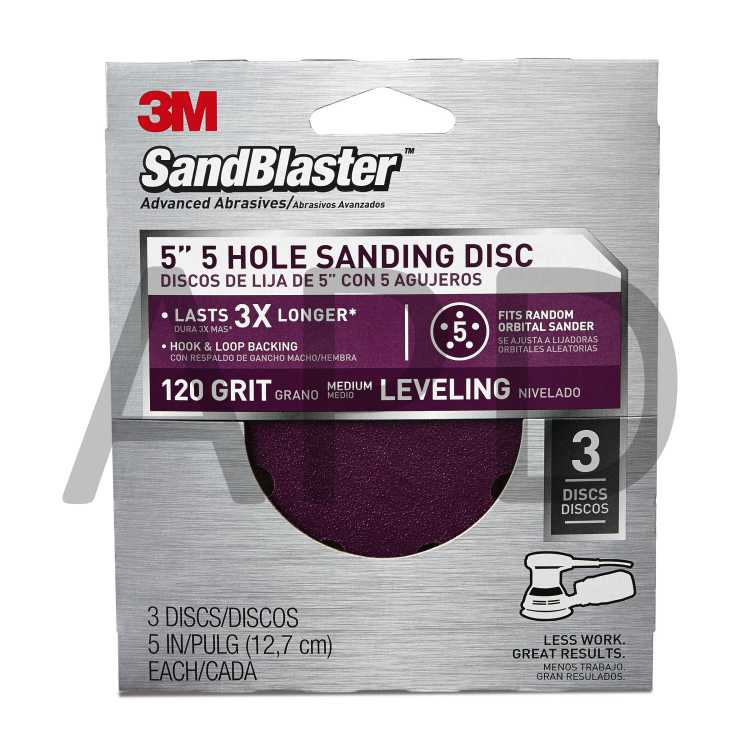 3M™ SandBlaster™ Sanding Discs, 9423ES-30-B, 5 in x 5-hole, 120 grit,
3/pk