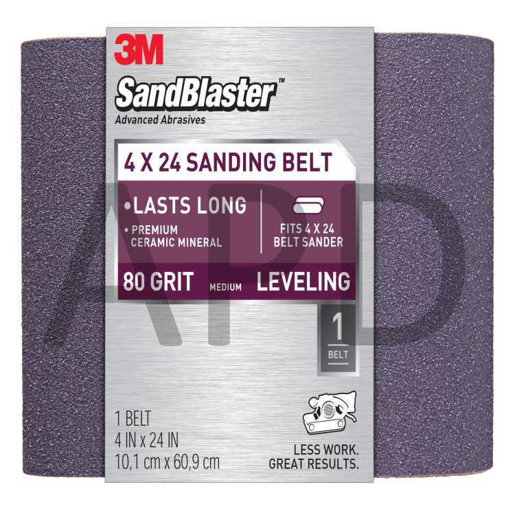 3M™ SandBlaster™ Sanding Belt, 9611, 4 in x 24 in, 80 grit, 6/cs