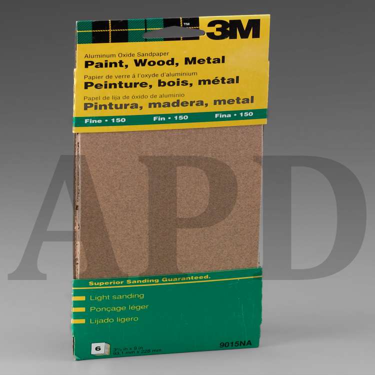3M™ Aluminum Oxide Sandpaper 9015NA, 3-2/3 in x 9 in, Fine grit, 6/pk,
Open Stock