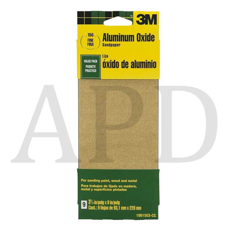 3M™ Aluminum Oxide Paint, Wood, Metal Sandpaper 19015ES-CC, 3-2/3 in x 9
in, Fine grit, 9/pk, Open Stock
