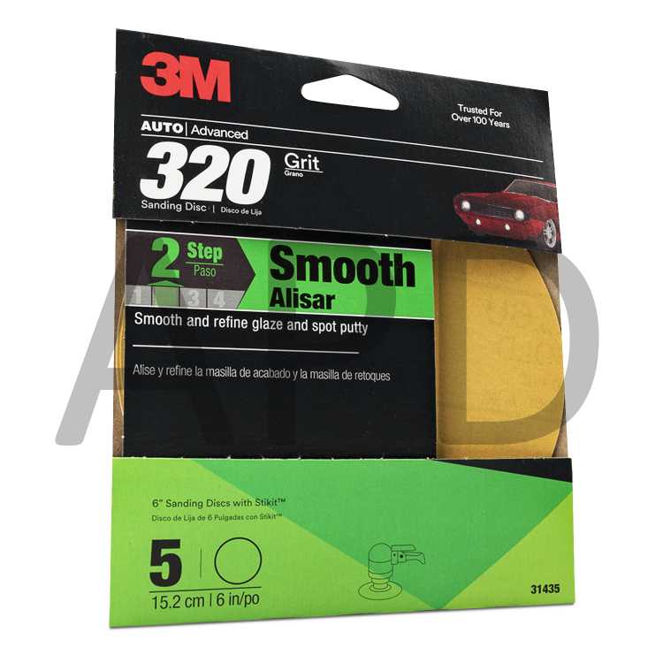 3M™ Sanding Discs with Stikit™ Attachment, 31435, 6 in, 320 Grit, 5
discs per pack, 4 packs per case