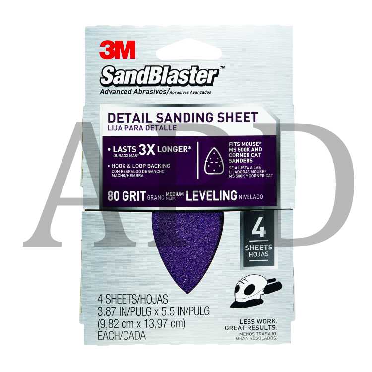 3M™ SandBlaster™ Mouse/Corner Cat Sandpaper Sheets 9671SB-ES, 80 grit,
4/pk