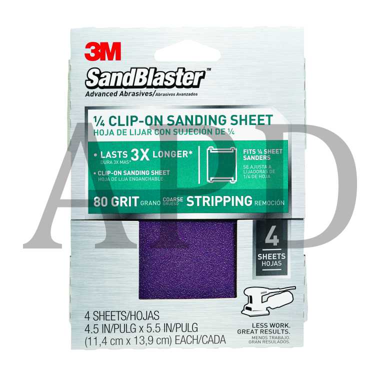 3M™ SandBlaster™ Clip-On Palm Sanding Sheets 9663SB-ES, 4.5 in x 5.5 in,
80 grit, 4/pk