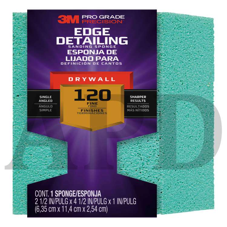 3M™ Pro Grade Precision™ Drywall Edge Detailing Angled Sanding Sponge
Fine grit, 30904FPSA, 2.5 x 4.5 x 1 in, 1/each, 12/case