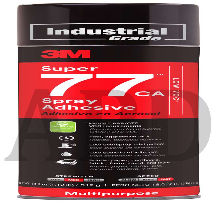 3M™ Super 77™ CA Multipurpose Spray Adhesive, Low VOC <25%, Clear, 24 fl
oz Can (Net Wt 18.0 oz), 12/Case