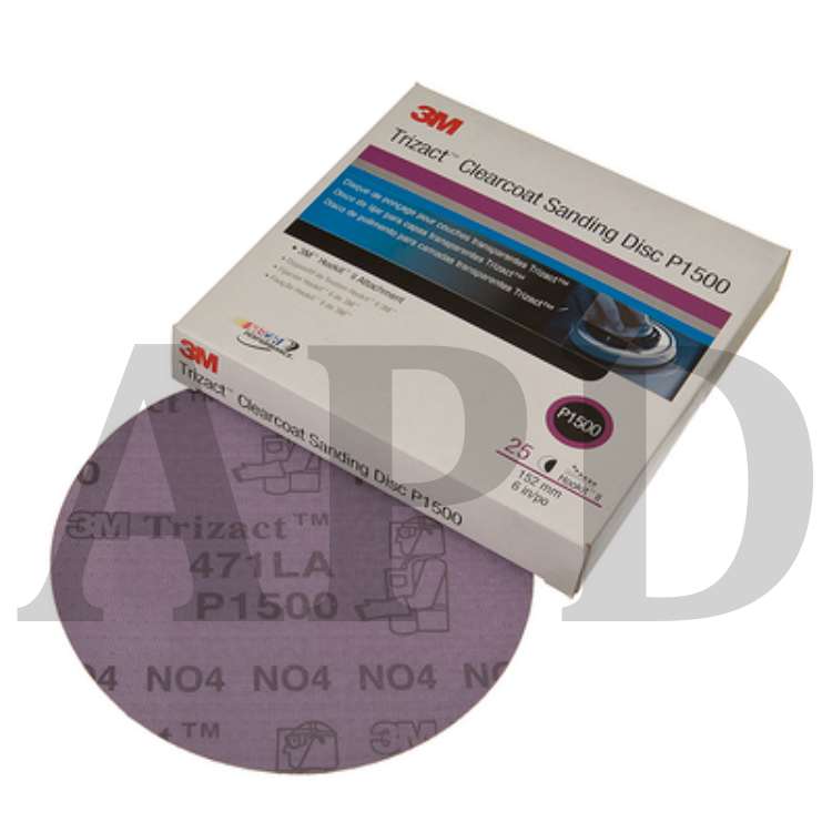 3M™ Trizact™ Hookit™ Clear Coat Sanding Abrasive Disc 471LA, 02094, 3
in, P1500, 25 discs per carton, 4 cartons per case