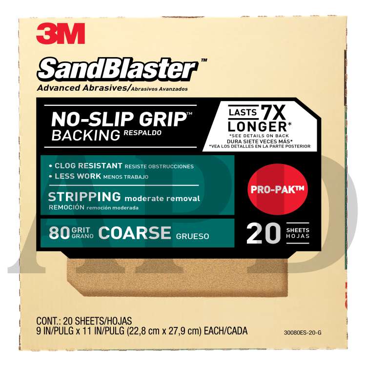 3M™ SandBlaster™ Paint Stripping Sandpaper 30080ES-20-G, 80 Grit, 9 in x
11 in