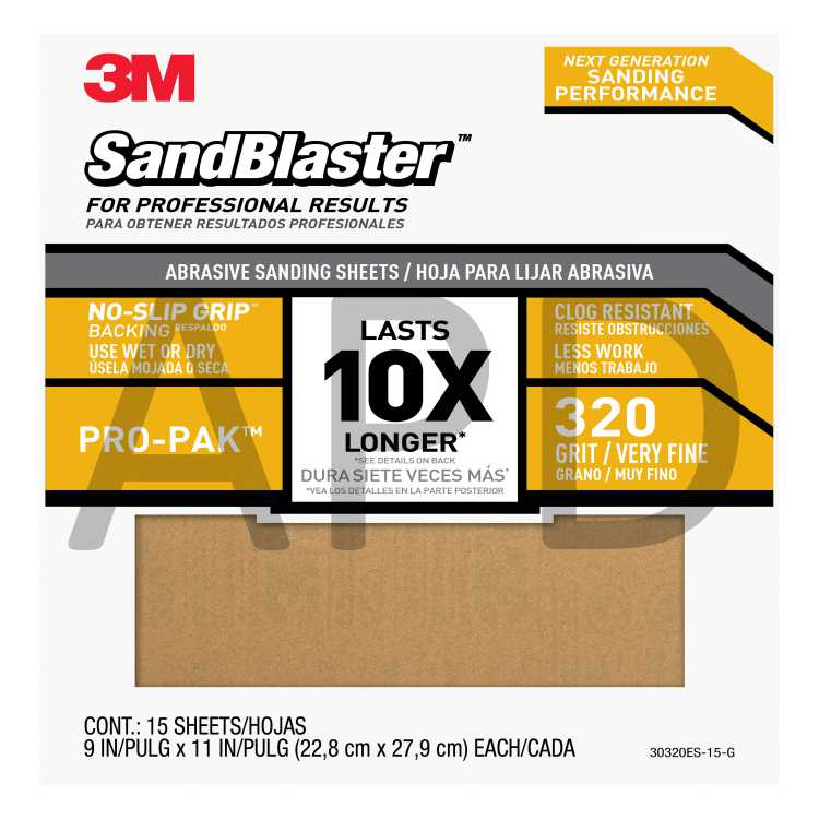 3M™ SandBlaster™ Sandpaper 30320ES-15-G, 9 in x 11 in (228mm x 279mm),
15 sheets/pack