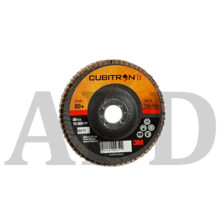 3M™ Cubitron™ II Flap Disc 967A, 80+, T29, 4 in x 5/8 in, 10 per case