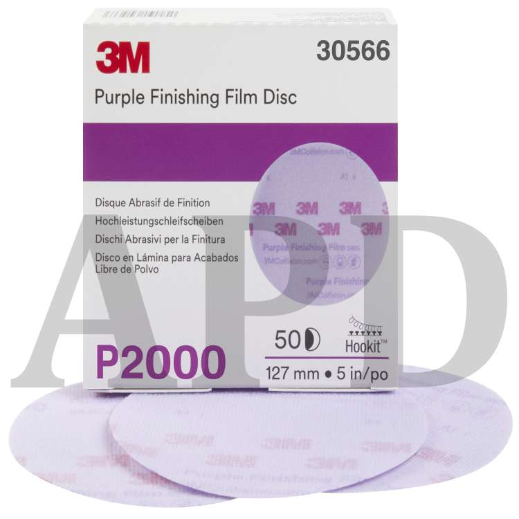 3M™ Hookit™ Purple Finishing Film Abrasive Disc 260L, 30566, 5 in,
P2000, 50 discs per carton, 4 cartons per case
