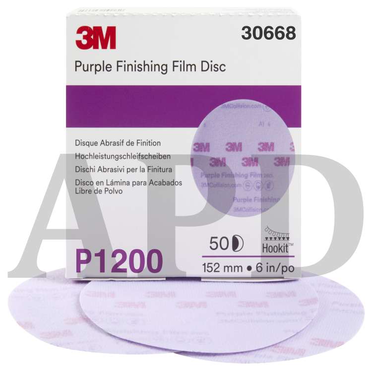 3M™ Hookit™ Purple Finishing Film Abrasive Disc 260L, 30668, 6 in,
P1200, 50 discs per carton, 4 cartons per case