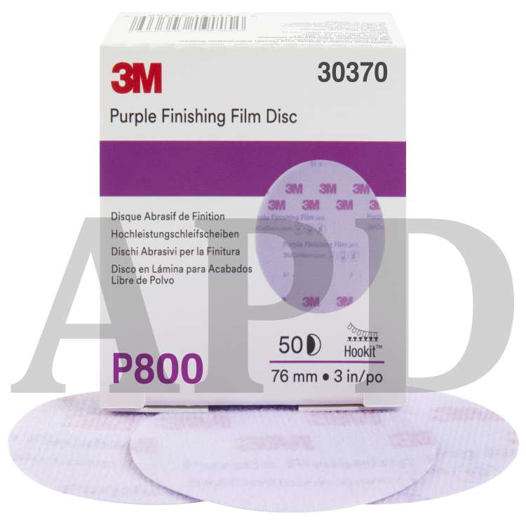 3M™ Hookit™ Purple Finishing Film Abrasive Disc 260L, 30370, 3 in, P800,
50 discs per carton, 4 cartons per case