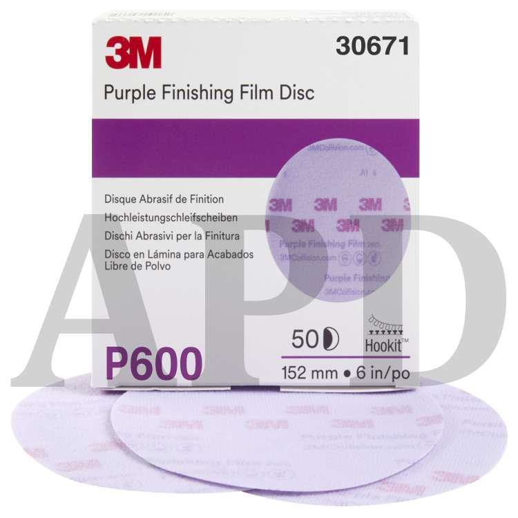3M™ Hookit™ Purple Finishing Film Abrasive Disc 260L, 30671, 6 in, P600,
50 discs per carton, 4 cartons per case
