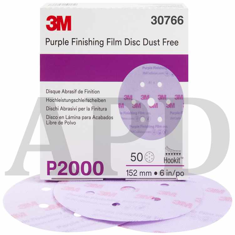 3M™ Hookit™ Purple Finishing Film Abrasive Disc 260L, 30766, 6 in, Dust
Free, P2000, 50 discs per carton, 4 cartons per case
