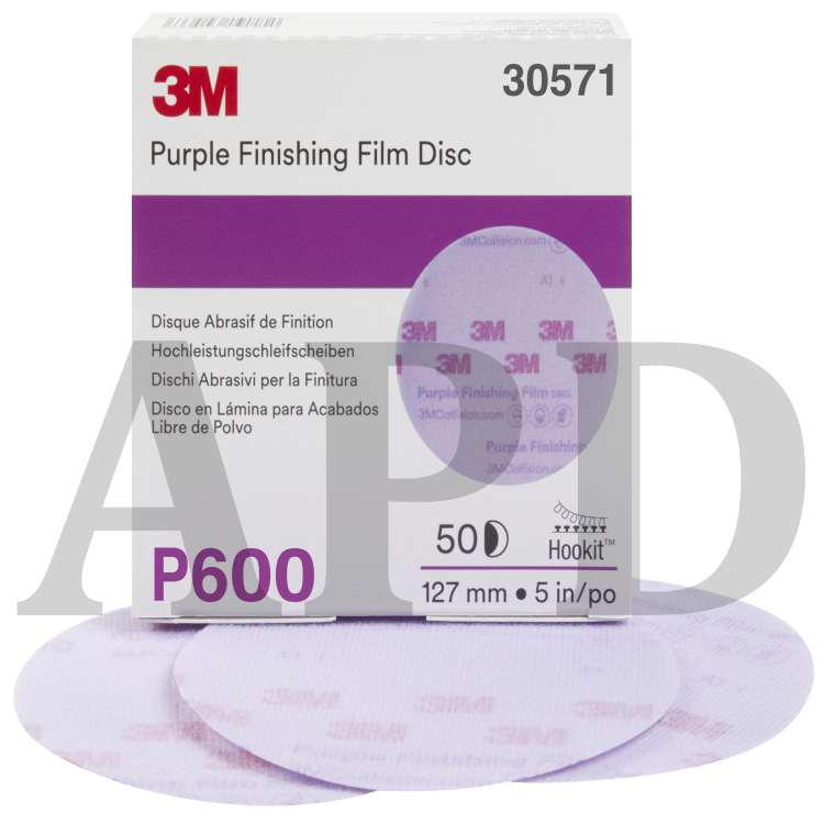 3M™ Hookit™ Purple Finishing Film Abrasive Disc 260L, 30571, 5 in, P600,
50 discs per carton, 4 cartons per case