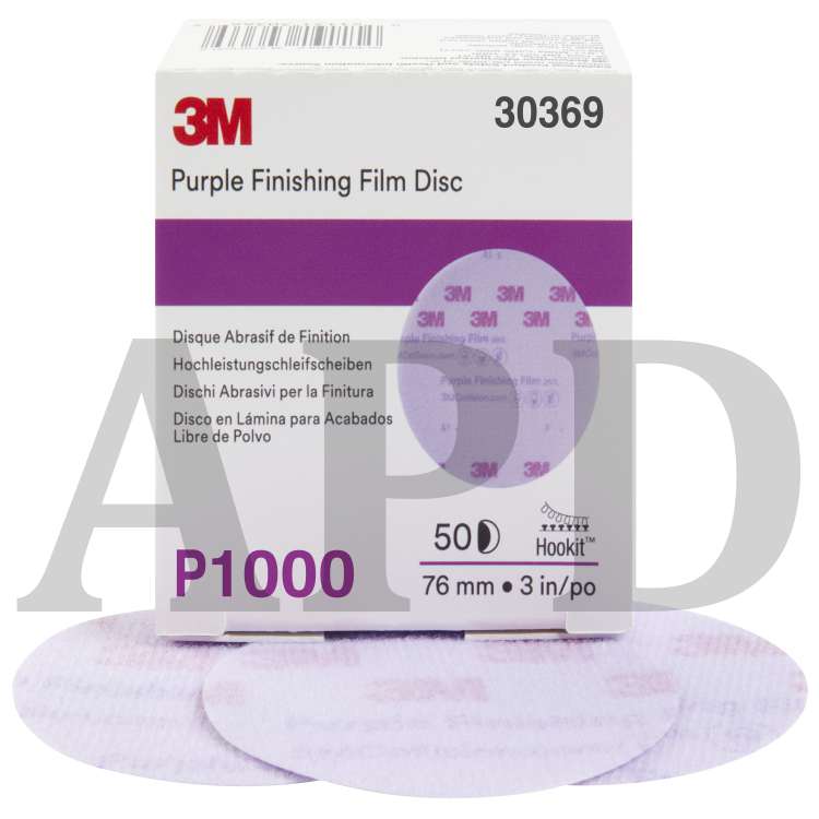 3M™ Hookit™ Purple Finishing Film Abrasive Disc 260L, 30369, 3 in,
P1000, 50 discs per carton, 4 cartons per case