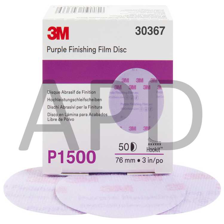 3M™ Hookit™ Purple Finishing Film Abrasive Disc 260L, 30367, 3 in,
P1500, 50 discs per carton, 4 cartons per case
