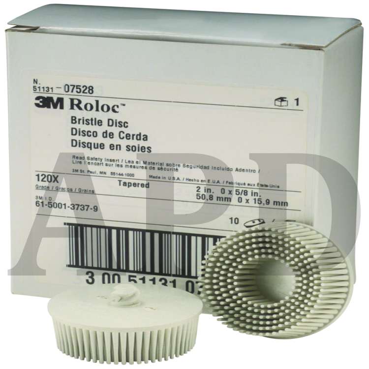 Scotch-Brite™ Roloc™ Bristle Disc, RD-ZB, 07528, 120, TR, White, 2 in, 10 per inner, 40 per case
