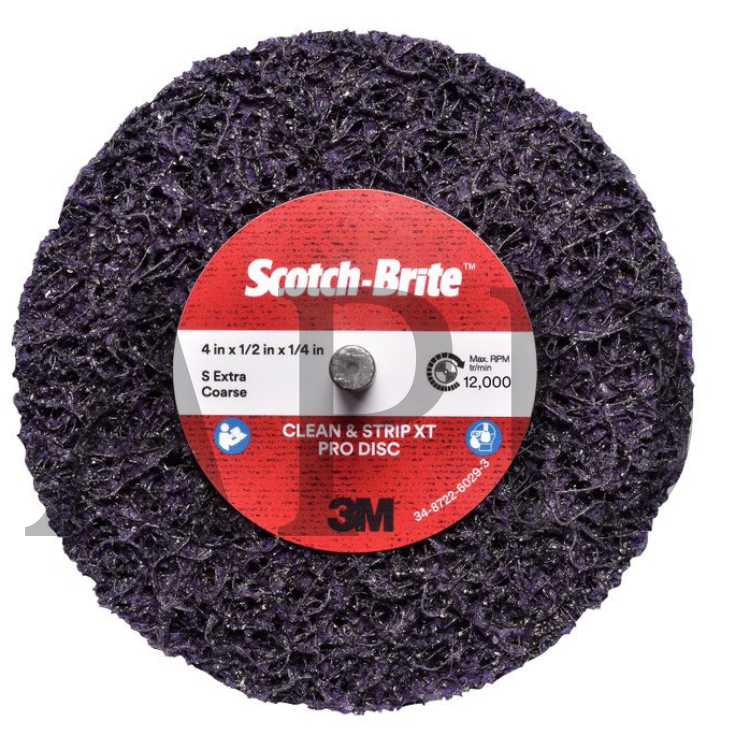 Scotch-Brite™ Clean and Strip XT Pro Disc, XO-DC, SiC Extra Coarse,
Purple, 4 in x 1/2 in x 1/4 in, Shaft Mount, 10 per case